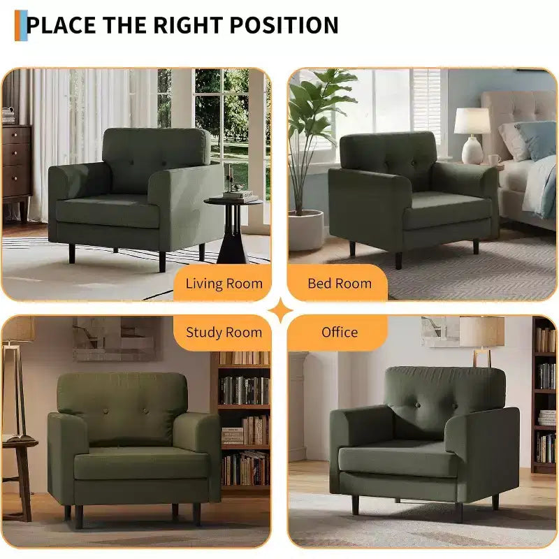 COZONY Linen Upholstered Accent Chair, High Density Foam Reading Lounge Chair for Living Room Bedroom Office