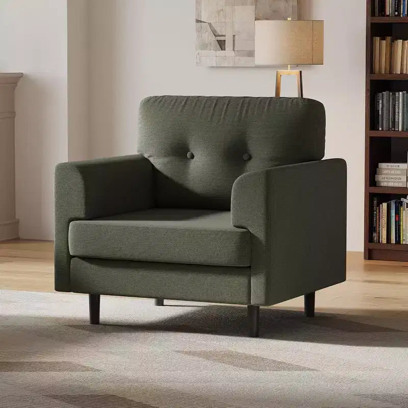 COZONY Linen Upholstered Accent Chair, High Density Foam Reading Lounge Chair for Living Room Bedroom Office