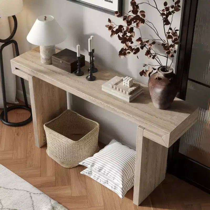 60 Modern Farmhouse Entryway Console Table with Wood Veneer Finish, Sofa Table for Living Room, Hallway, or Foyer - Panipeachy