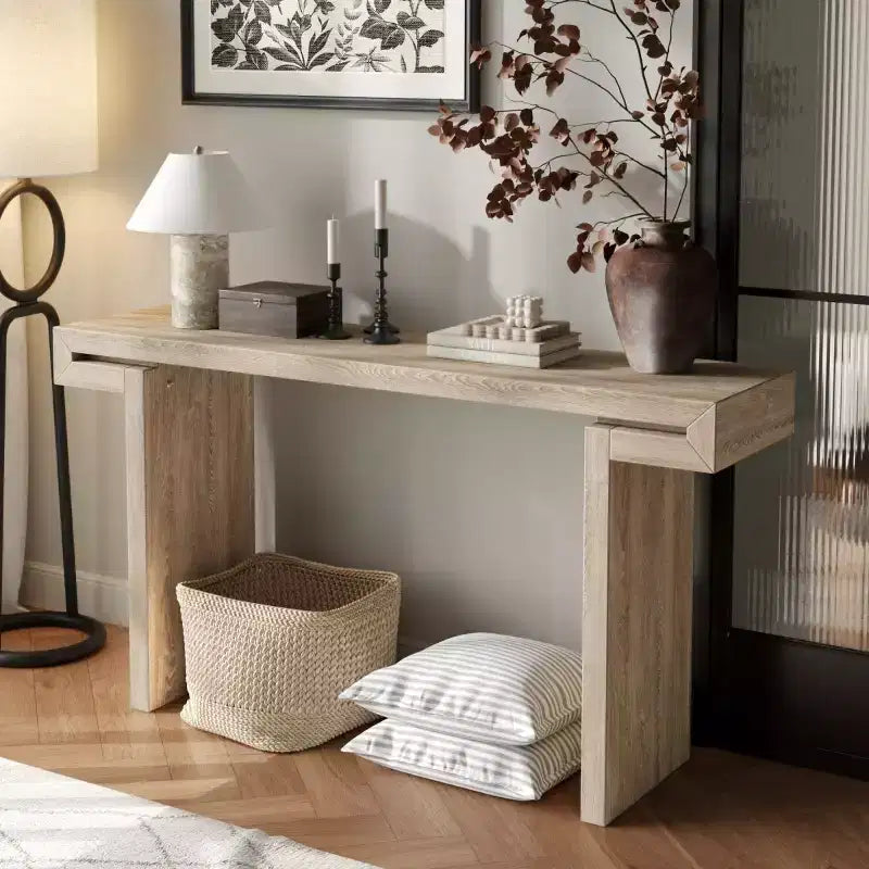 60 Modern Farmhouse Entryway Console Table with Wood Veneer Finish, Sofa Table for Living Room, Hallway, or Foyer - Panipeachy