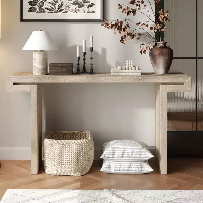 60 Modern Farmhouse Entryway Console Table with Wood Veneer Finish, Sofa Table for Living Room, Hallway, or Foyer - Panipeachy