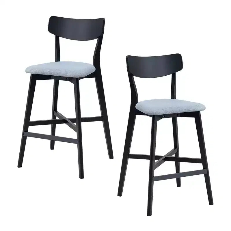 Okak Wooden Bar Chairs Set of 2, Modern Upholstered Counter Height Stools with Backrest and Footrest, Versatile Seating for Kitchen Island, Black
