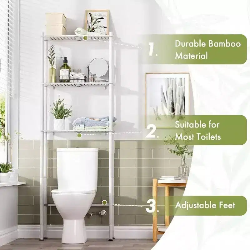 Over Toilet Storage Shelf Space Saver 3 - Tier Bathroom Organizer Rack White Matte Finish Easy Install Large Capacity