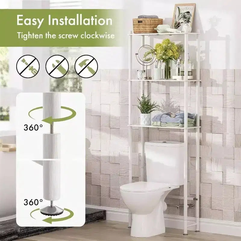 Over Toilet Storage Shelf Space Saver 3 - Tier Bathroom Organizer Rack White Matte Finish Easy Install Large Capacity