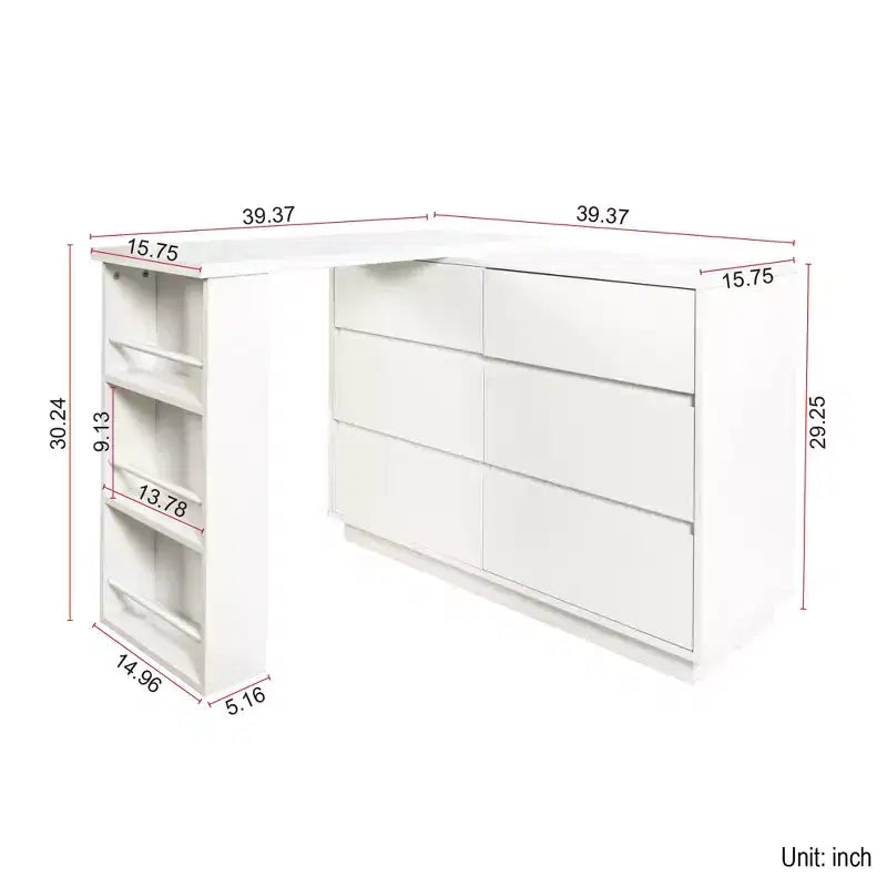 JVNOXK L-Shaped Extendable Desk & Vanity Set with 6 Drawers for Ample Storage, Ideal for Office and Bedroom Makeup Routines, White