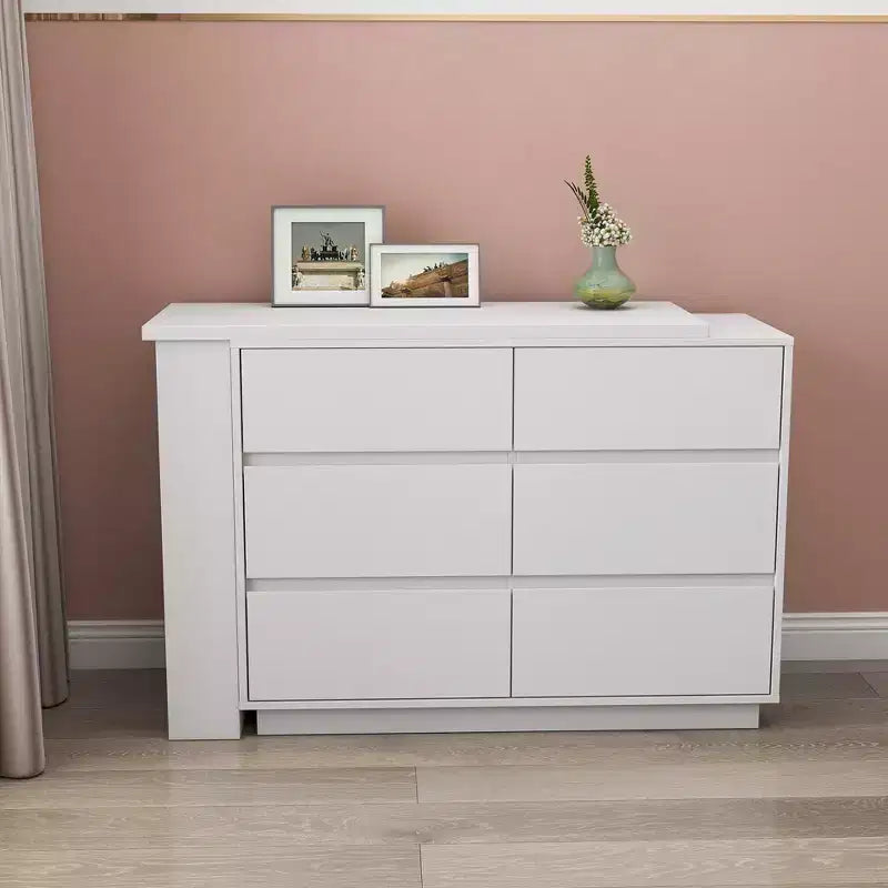JVNOXK L-Shaped Extendable Desk & Vanity Set with 6 Drawers for Ample Storage, Ideal for Office and Bedroom Makeup Routines, White