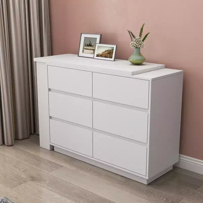 JVNOXK L-Shaped Extendable Desk & Vanity Set with 6 Drawers for Ample Storage, Ideal for Office and Bedroom Makeup Routines, White