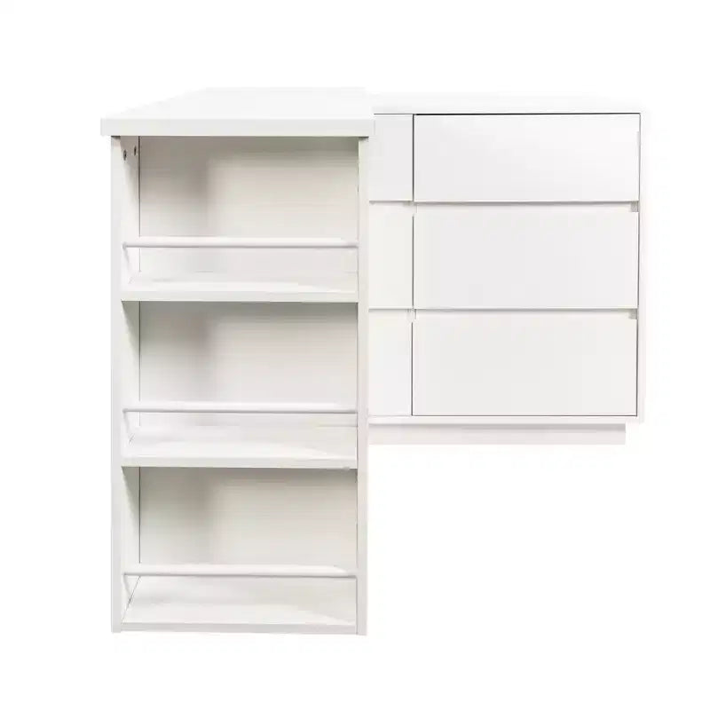 JVNOXK L-Shaped Extendable Desk & Vanity Set with 6 Drawers for Ample Storage, Ideal for Office and Bedroom Makeup Routines, White