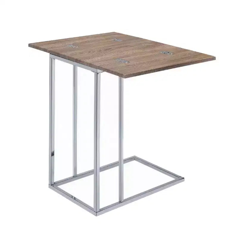 Royal Hampton Side Table, Weathered Oak & Chrome