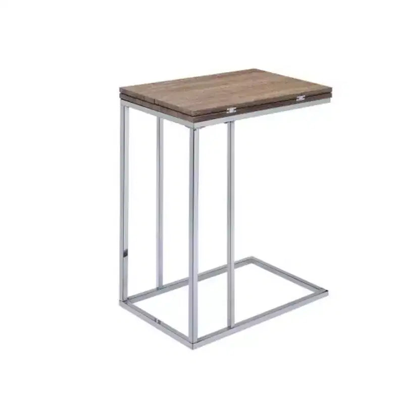 Royal Hampton Side Table, Weathered Oak & Chrome