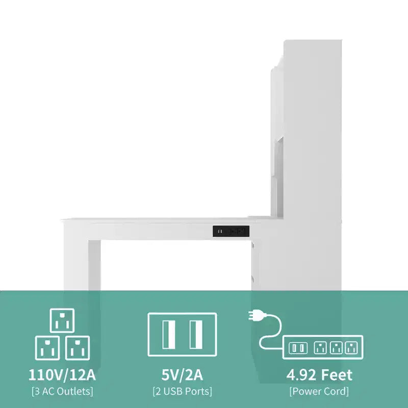 JVNOXK L-Shaped Multi-Functional Corner Storage Unit Charging Desk with Drawers Computer Desk with Shelving LED Lighting Home Office Desk - White