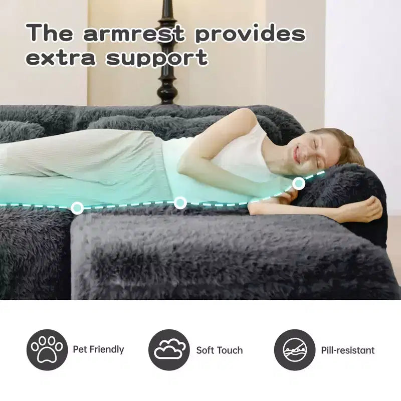 149 inch Brown Plush Fabric Boneless Sectional Sofa with Throw Pillows for Living Rooms ( Buckle Connection)