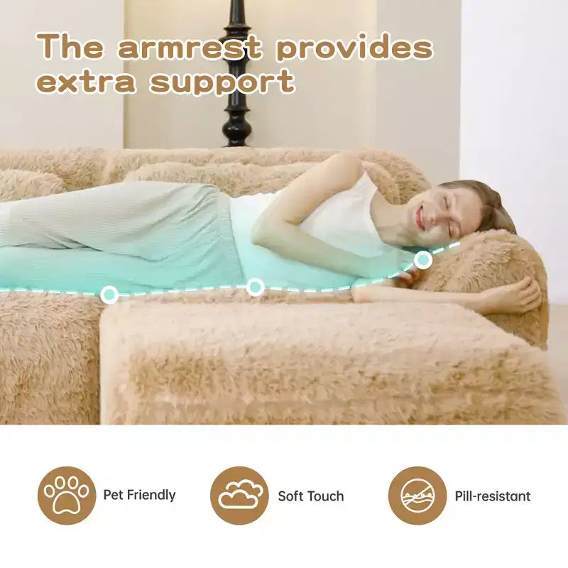 149 inch Brown Plush Fabric Boneless Sectional Sofa with Throw Pillows for Living Rooms ( Buckle Connection)