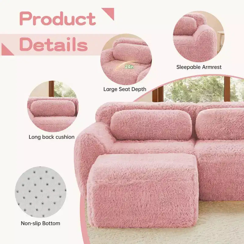 149 inch Brown Plush Fabric Boneless Sectional Sofa with Throw Pillows for Living Rooms ( Buckle Connection)