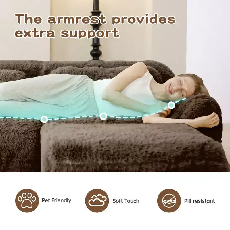 149 inch Brown Plush Fabric Boneless Sectional Sofa with Throw Pillows for Living Rooms ( Buckle Connection)