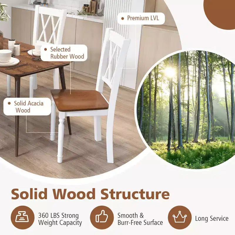 Costway Dining Chairs Set of 2 Wood Farmhouse Dining Room Side Chairs for Home Kitchen
