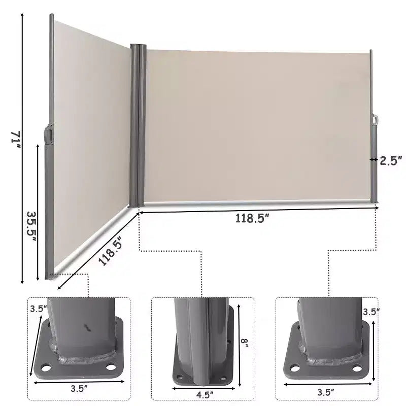 Costway 237 x 71 H Patio Retractable Double Folding Side Awning Screen Divider Beige