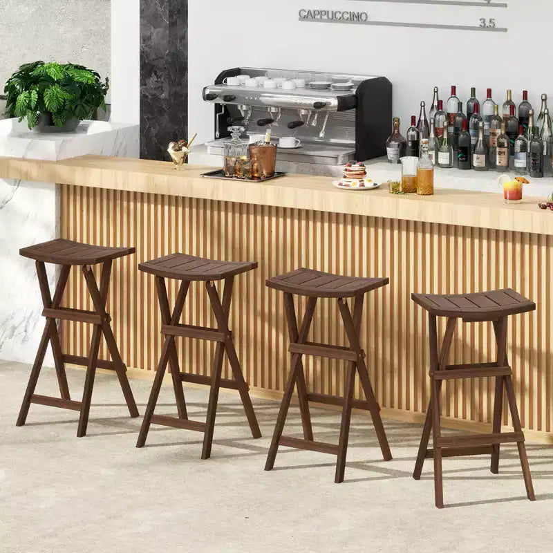 Costway Bar Stools Set of 2 30 Folding Bar Height Stools w/ Saddle Seat & Footrest
