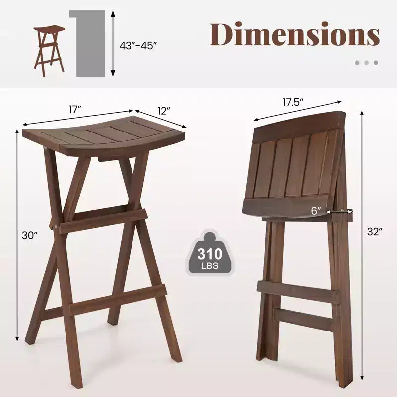 Costway Bar Stools Set of 2 30 Folding Bar Height Stools w/ Saddle Seat & Footrest