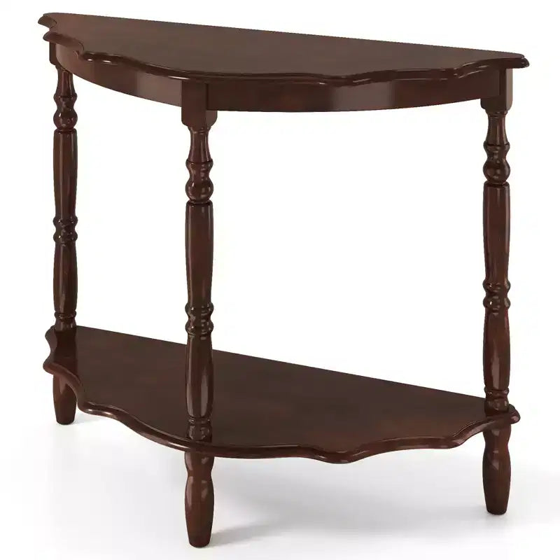 Costway 42 Inch Half Moon Console Table w/Shelf & Rubber Wood Legs for Entrance Hallway