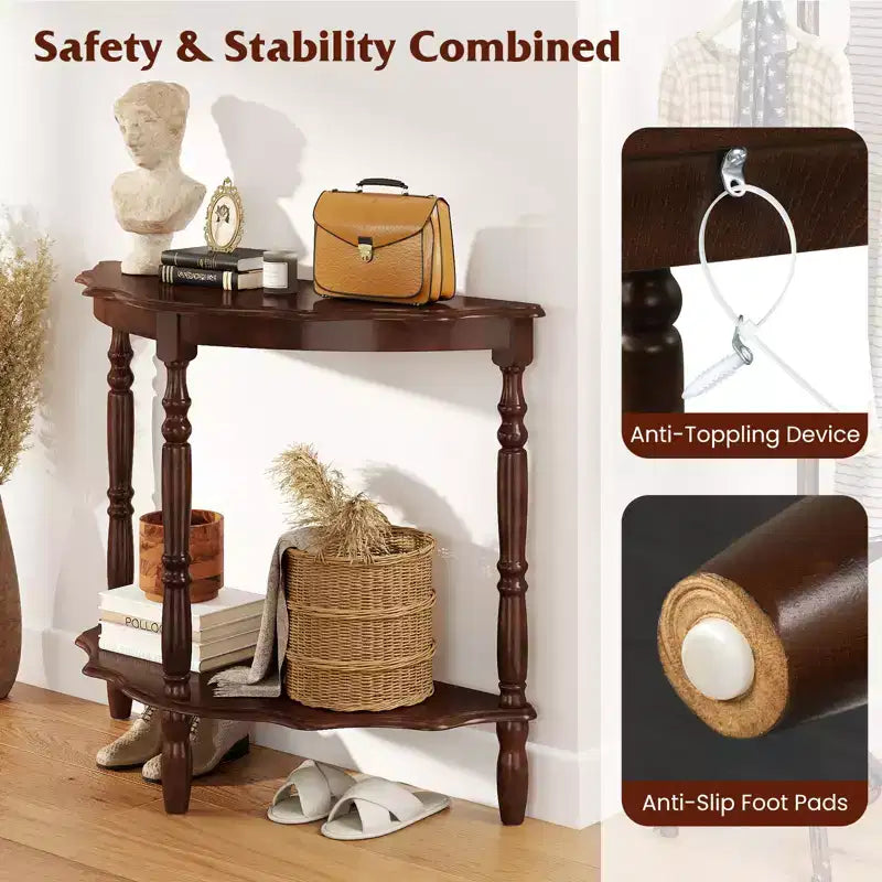 Costway 42 Inch Half Moon Console Table w/Shelf & Rubber Wood Legs for Entrance Hallway