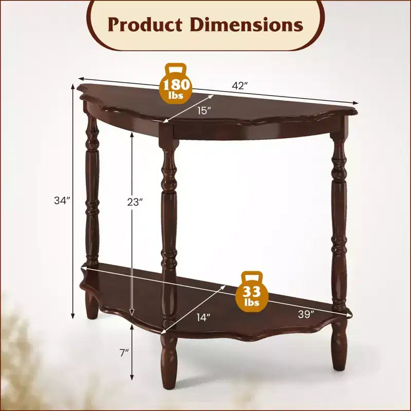 Costway 42 Inch Half Moon Console Table w/Shelf & Rubber Wood Legs for Entrance Hallway