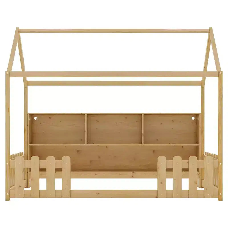 TUYOHW Twin Size Toddler Floor Bed with LED Light for Kids,Modern Metal Montessori Bed with Storage Bookshelf and Guardrails for Bedroom