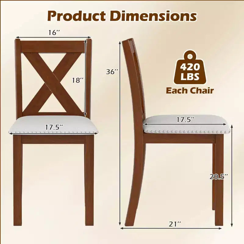 Costway Wooden Dining Chair Set of 4 w/Acacia Wood Legs Padded Seat Curved Back