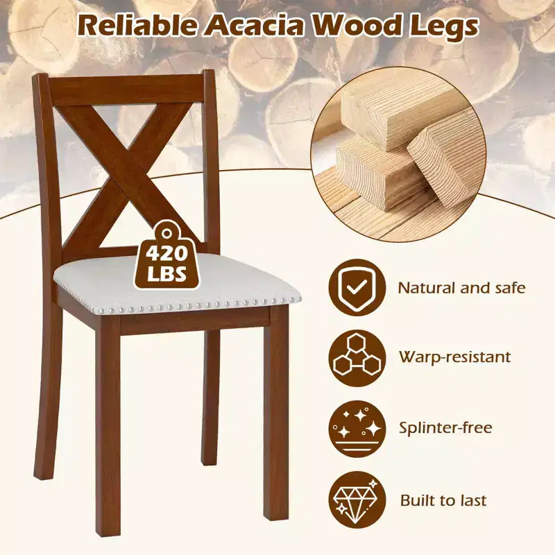 Costway Wooden Dining Chair Set of 4 w/Acacia Wood Legs Padded Seat Curved Back