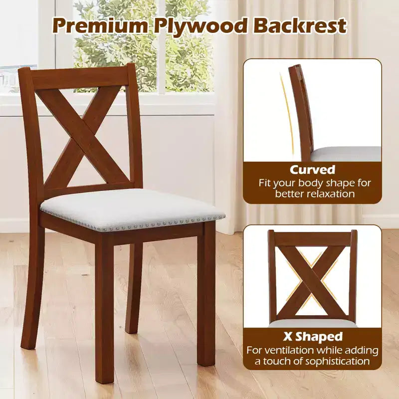 Costway Wooden Dining Chair Set of 4 w/Acacia Wood Legs Padded Seat Curved Back