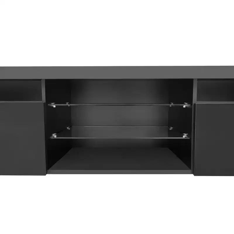 Modern TV Stand with LED Lights for 105 inch TV, TV Storage Cabinet Table with Glass Shelves for Living Room
