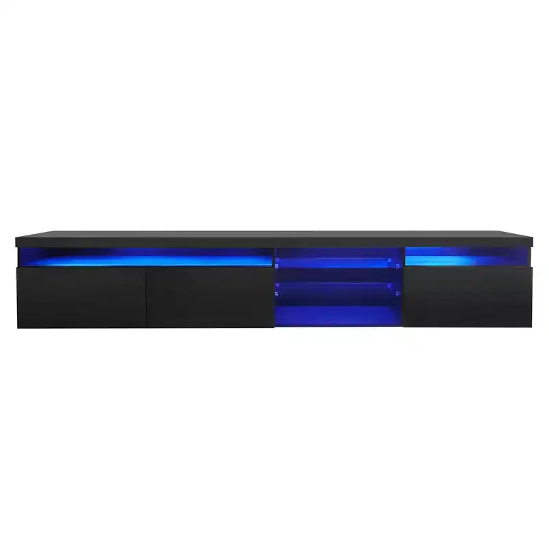 Modern TV Stand with LED Lights for 105 inch TV, TV Storage Cabinet Table with Glass Shelves for Living Room