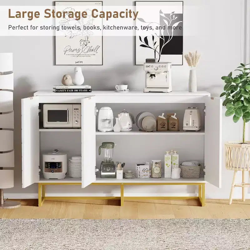COZONY Modern Sideboard Buffet Cabinet with Storage, Wood Accent Credenza with Herringbone Doors & Adjustable Shelf for Dining Room, Living Room