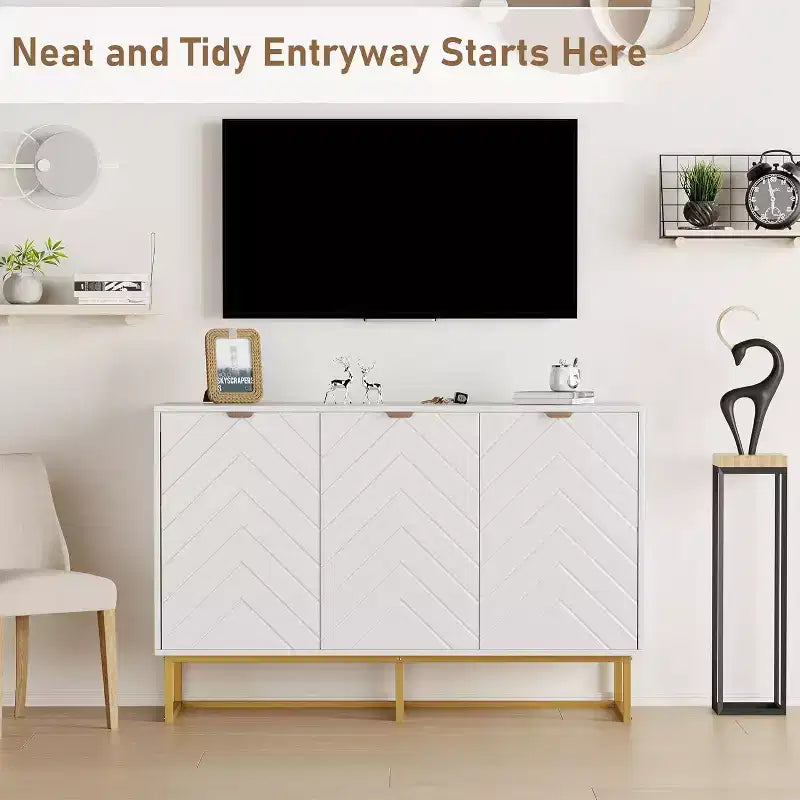 COZONY Modern Sideboard Buffet Cabinet with Storage, Wood Accent Credenza with Herringbone Doors & Adjustable Shelf for Dining Room, Living Room