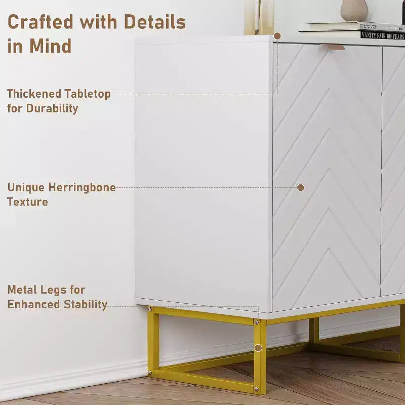 COZONY Modern Sideboard Buffet Cabinet with Storage, Wood Accent Credenza with Herringbone Doors & Adjustable Shelf for Dining Room, Living Room