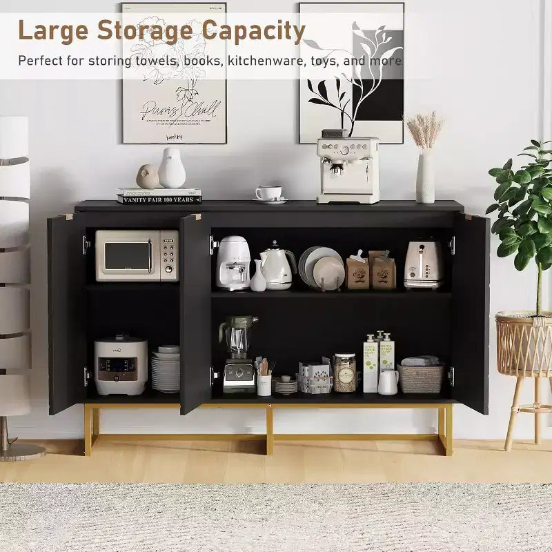 COZONY Modern Sideboard Buffet Cabinet with Storage, Wood Accent Credenza with Herringbone Doors & Adjustable Shelf for Dining Room, Living Room