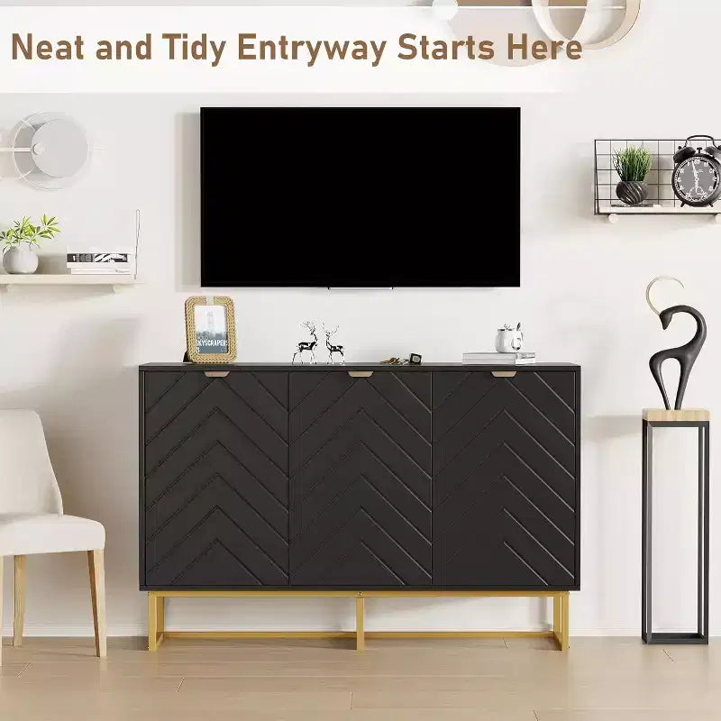 COZONY Modern Sideboard Buffet Cabinet with Storage, Wood Accent Credenza with Herringbone Doors & Adjustable Shelf for Dining Room, Living Room