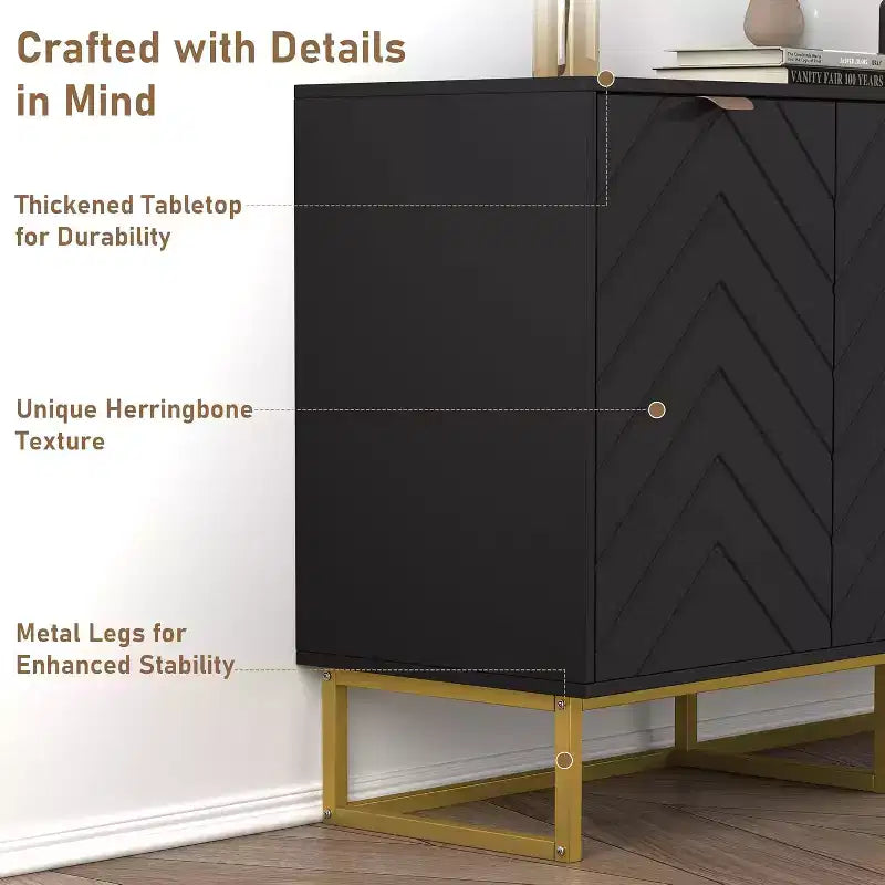 COZONY Modern Sideboard Buffet Cabinet with Storage, Wood Accent Credenza with Herringbone Doors & Adjustable Shelf for Dining Room, Living Room