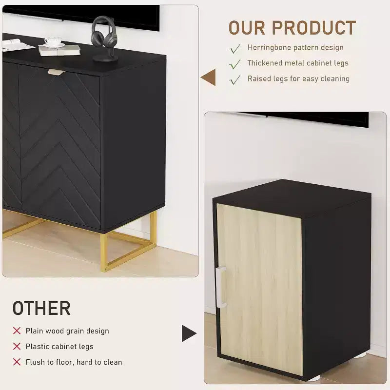COZONY Modern Sideboard Buffet Cabinet with Storage, Wood Accent Credenza with Herringbone Doors & Adjustable Shelf for Dining Room, Living Room