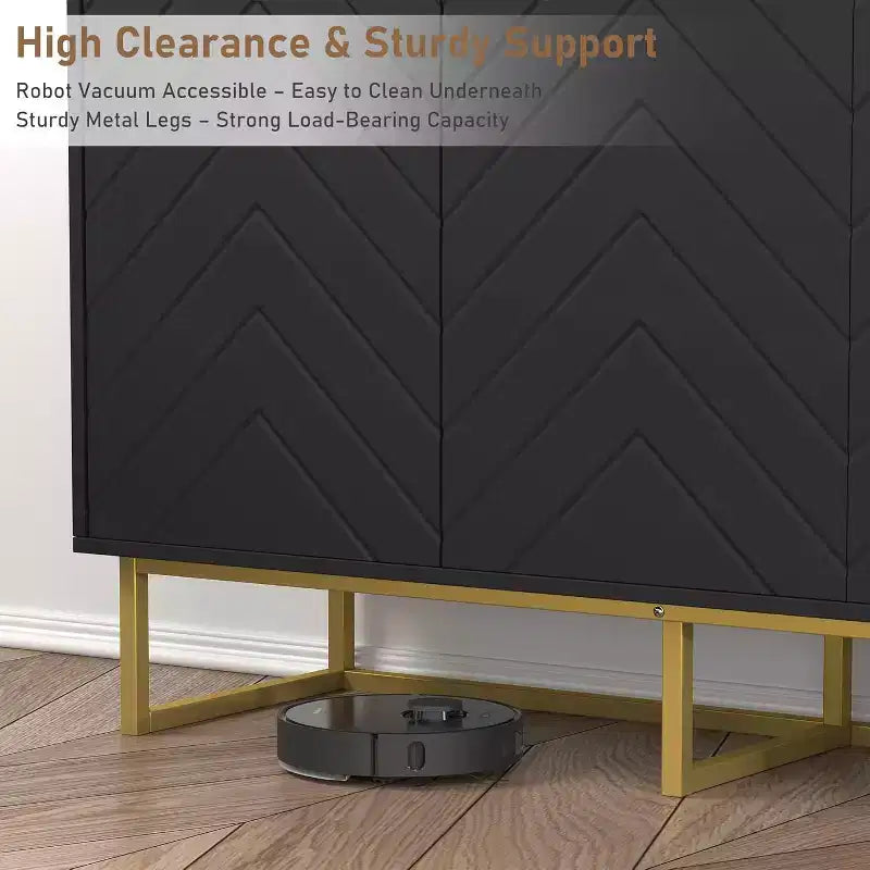 COZONY Modern Sideboard Buffet Cabinet with Storage, Wood Accent Credenza with Herringbone Doors & Adjustable Shelf for Dining Room, Living Room