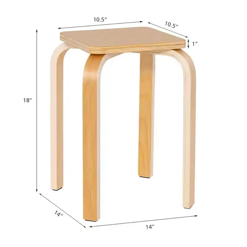 Costway 4 Set Square Backless Stools w/ Rounded Corners & Anti-slip Felt Mats Wooden