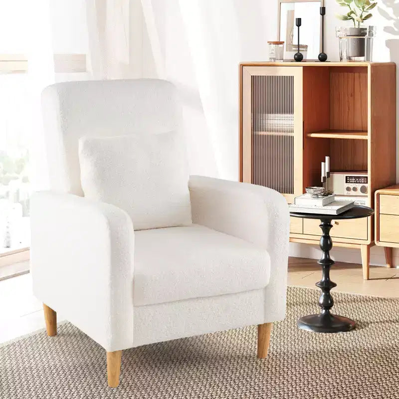 Costway 2PCS Accent Chair w/Lumbar Pillow Teddy Fleece Cover Rubber Wood Legs