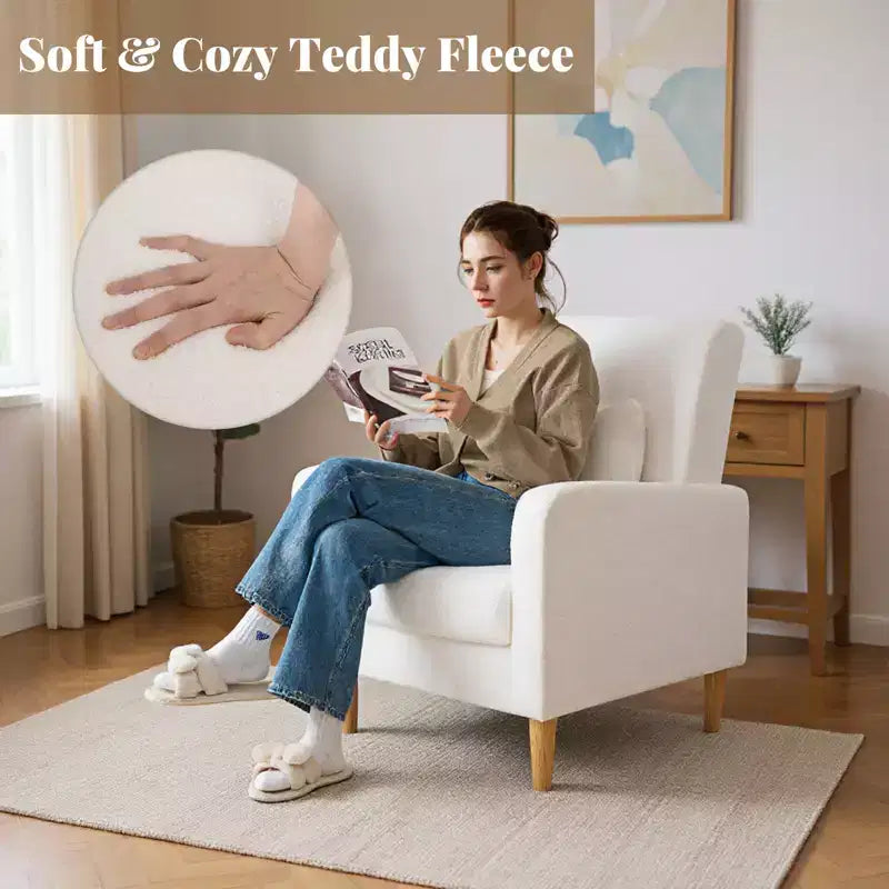 Costway 2PCS Accent Chair w/Lumbar Pillow Teddy Fleece Cover Rubber Wood Legs