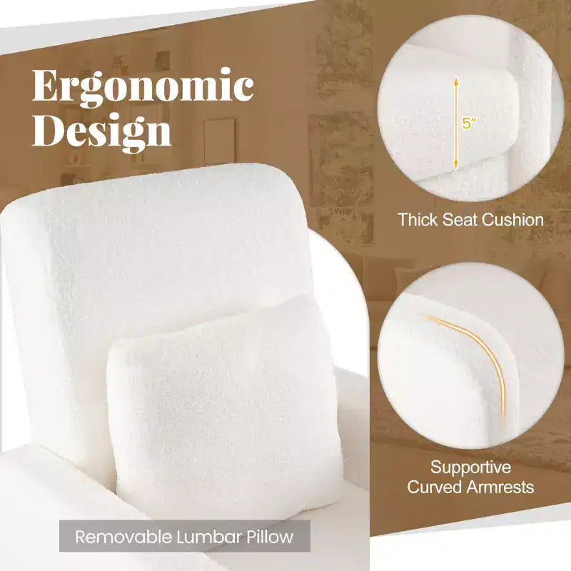 Costway 2PCS Accent Chair w/Lumbar Pillow Teddy Fleece Cover Rubber Wood Legs