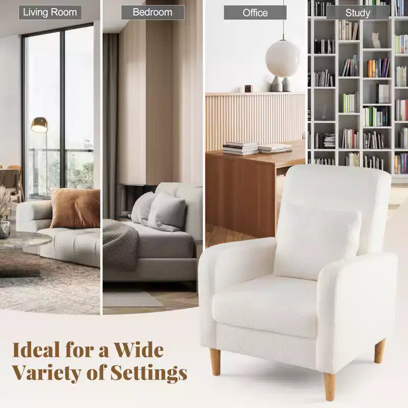 Costway 2PCS Accent Chair w/Lumbar Pillow Teddy Fleece Cover Rubber Wood Legs