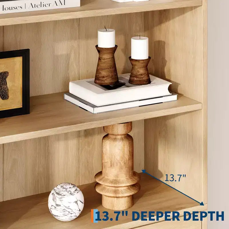 Bookshelf with Drawers 70.8 Fluted Bookcase, Light Wood Bookshelf 6 Tier Bookcase with Storage, Tall Book Shelf with Waved Design, Storage Cabinet