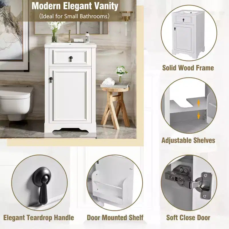 20 Small Bathroom Vanity Sink Combo with Drawers, Bathroom Floor Cabinet with Shelf and Soft Close Door