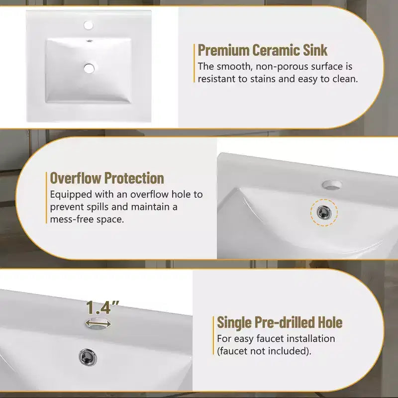 20 Small Bathroom Vanity Sink Combo with Drawers, Bathroom Floor Cabinet with Shelf and Soft Close Door