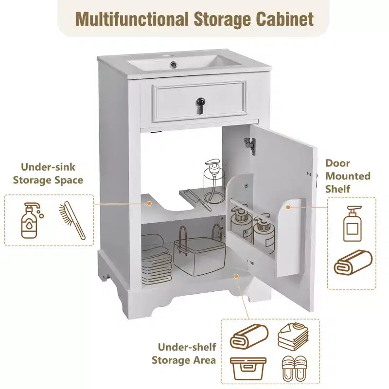 20 Small Bathroom Vanity Sink Combo with Drawers, Bathroom Floor Cabinet with Shelf and Soft Close Door