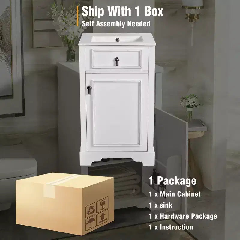 20 Small Bathroom Vanity Sink Combo with Drawers, Bathroom Floor Cabinet with Shelf and Soft Close Door